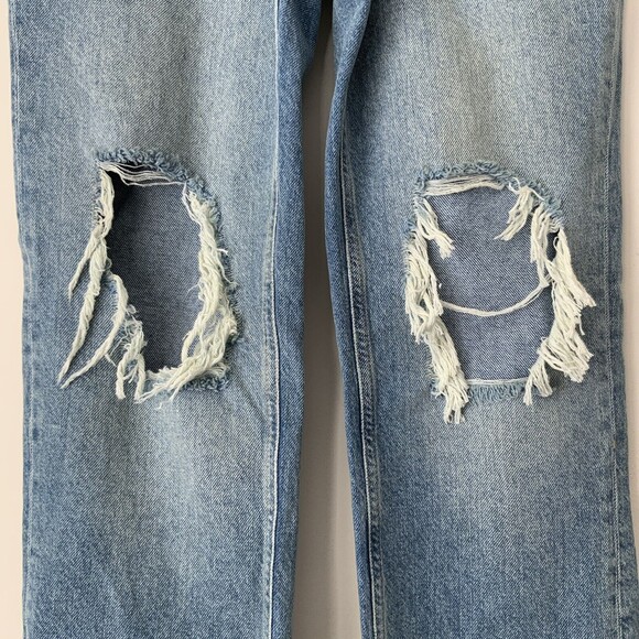 We The Free Jeans Women Size 25 Blue Distressed Maggie Mid Rise Straight Leg - Picture 10 of 13